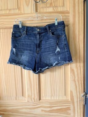 Celebrity Pink Distressed Dark Blue Denim Shorts